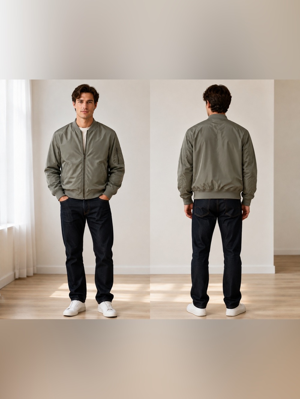 Aeropostale Men’s Medium Sherpa Lined Olive/Gray Bomber Jacket/Casual/Streetwear